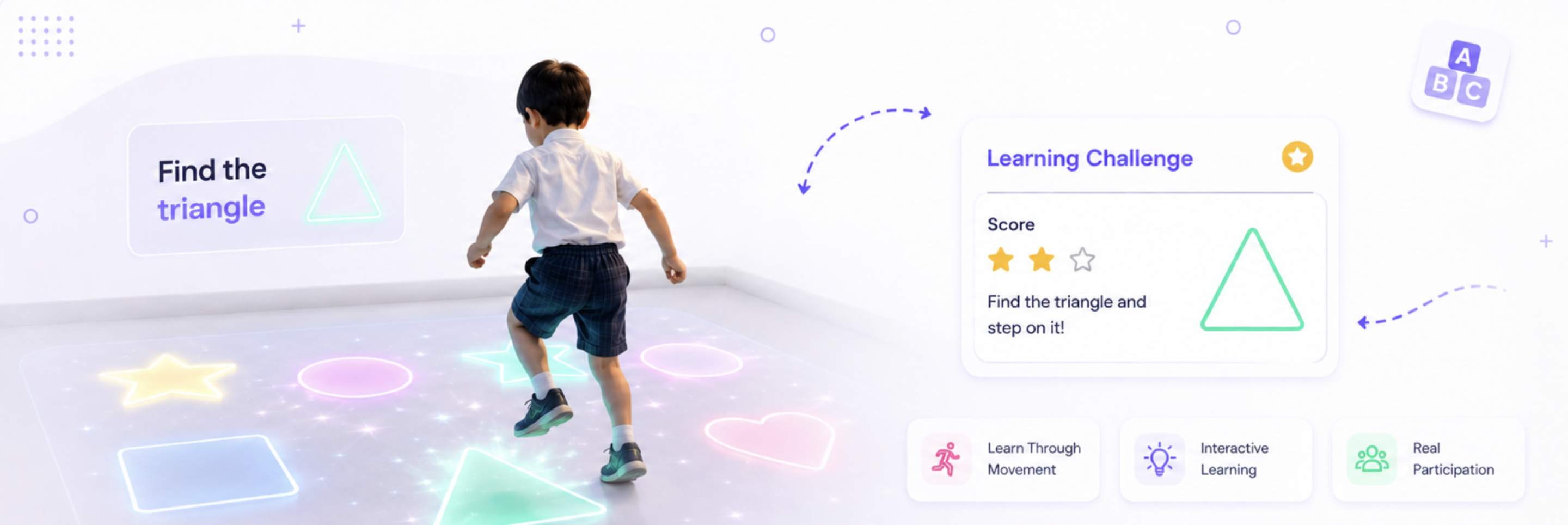 Child playing a find the triangle learning challenge