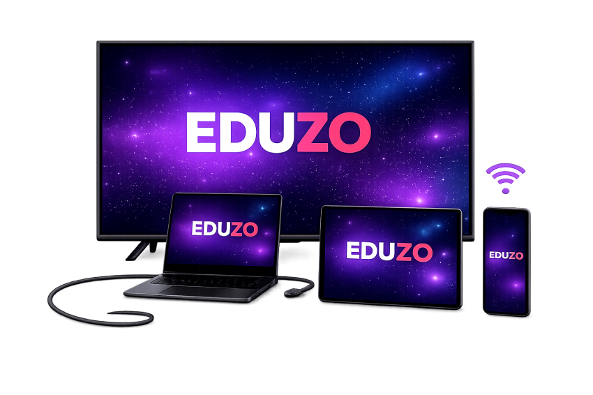 Eduzo device connected to a TV, mobile, or iPad